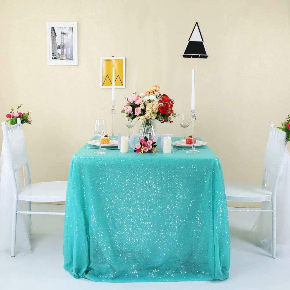 Zdada Aqua Green Sequin Tablecloth 8ft Wedding Party Table Cloth Sparkly Overlay