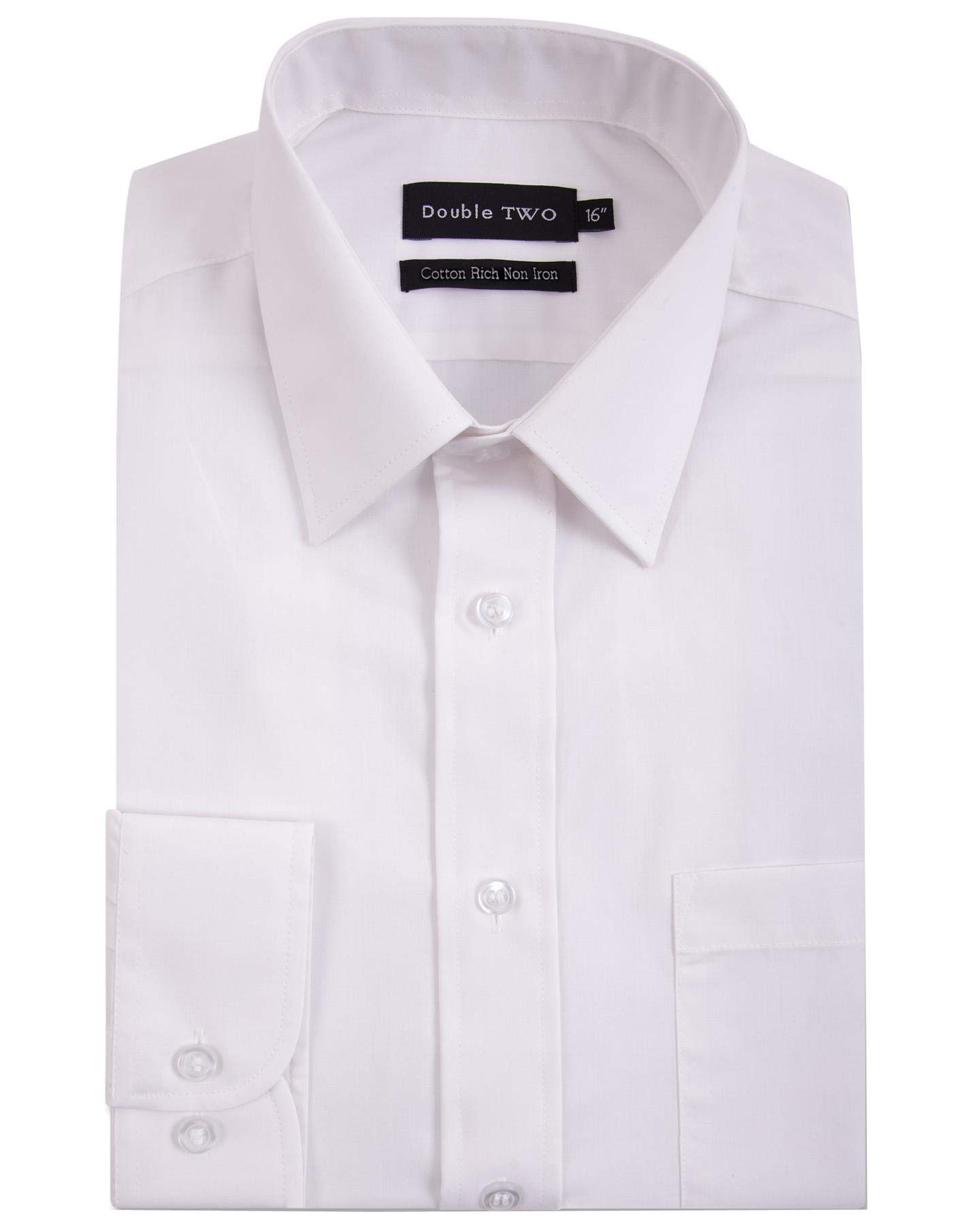 Double TWO Mens Long Sleeved Non Iron Cotton Rich Shirts (4500) in White in (Collar 18/Chest 49-51")