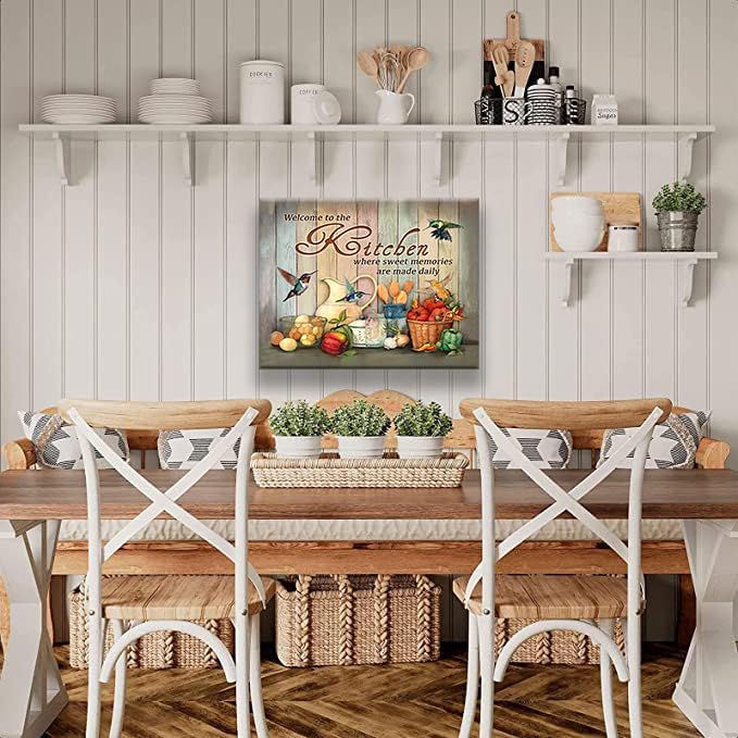 Miniatura 2 de Arte de pared de cocina de granja, colibrí campestre, cuadros de cocina, decoración de pared rústica, verduras, alimentos, lienzos, carteles de