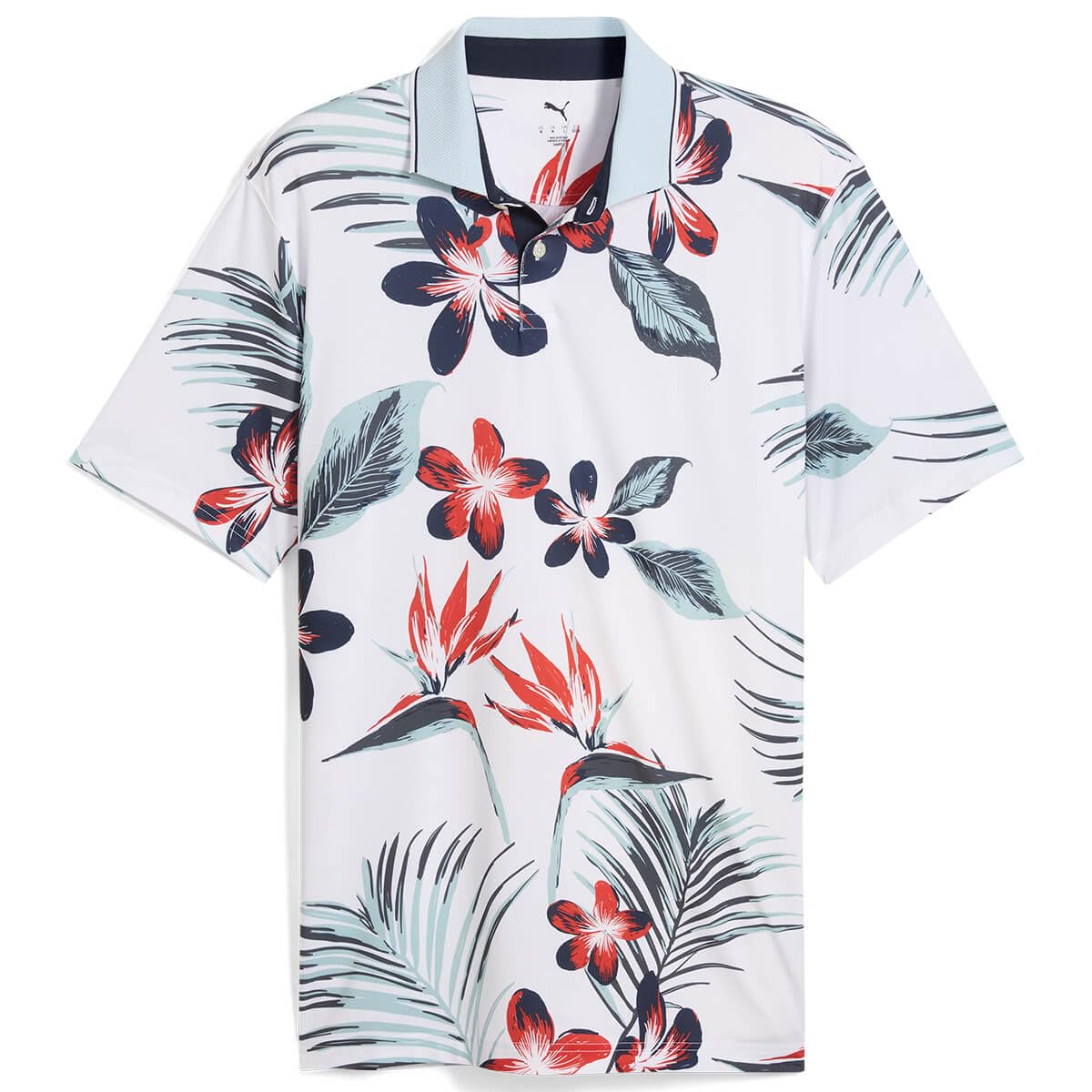 Puma Golf Mens MATTR Luau Polo Shirt - White Glow/Red Fire - L