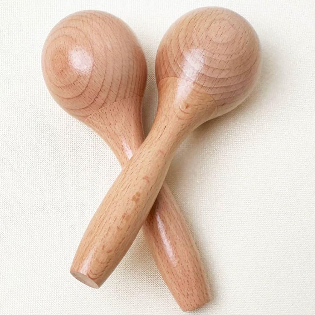 Maracas Montessori in Legno Massello Naturale per Bambini | Sonagli di sabbia in legno non finito di dimensione media, strumento a percussione lucidato a mano