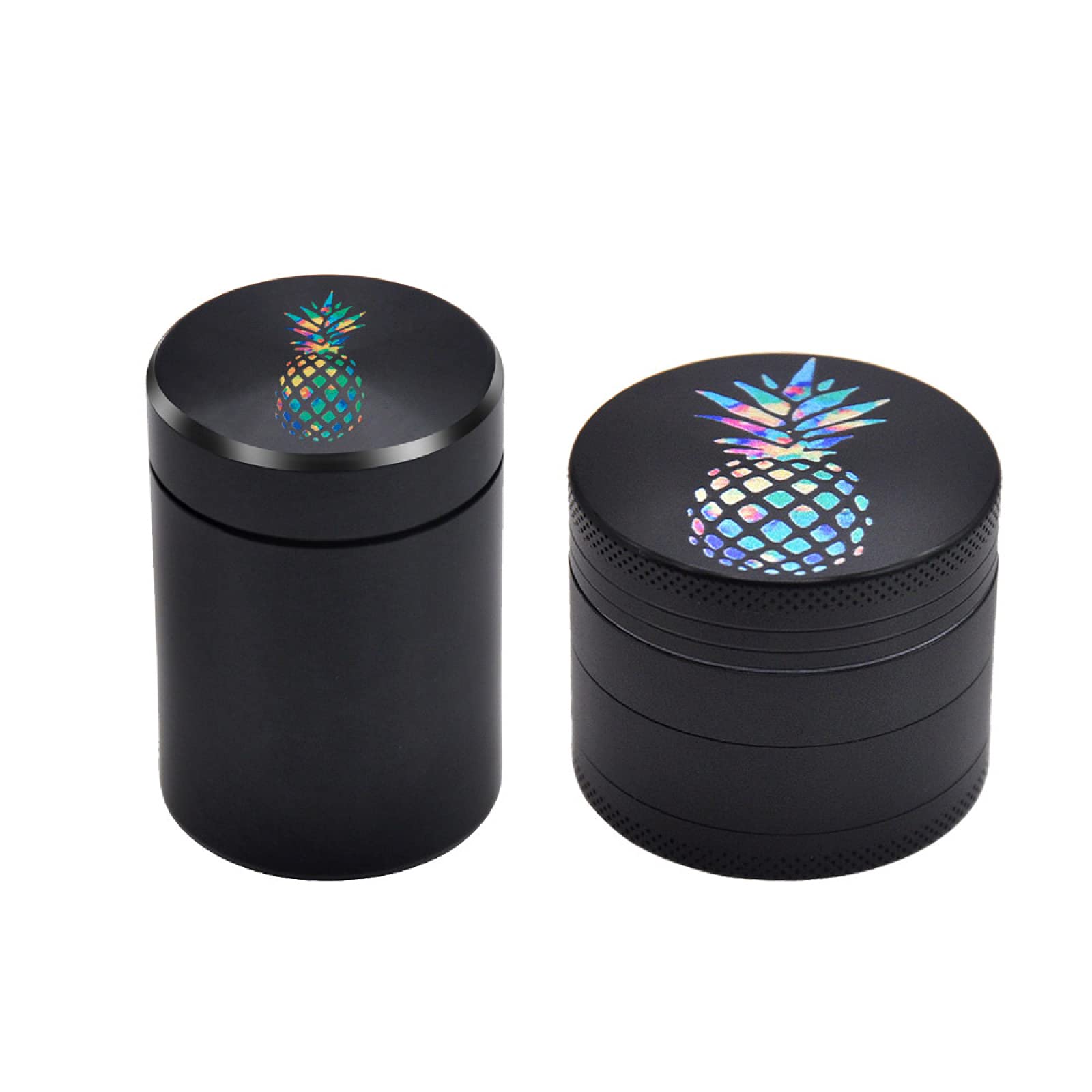 Smerigliatrice per Erbe con Motivo A Ananas A Colori E Scatola per Erbe da 2 0 Pollici Smerigliatrice per Tabacco A 4 Strati (Nera)