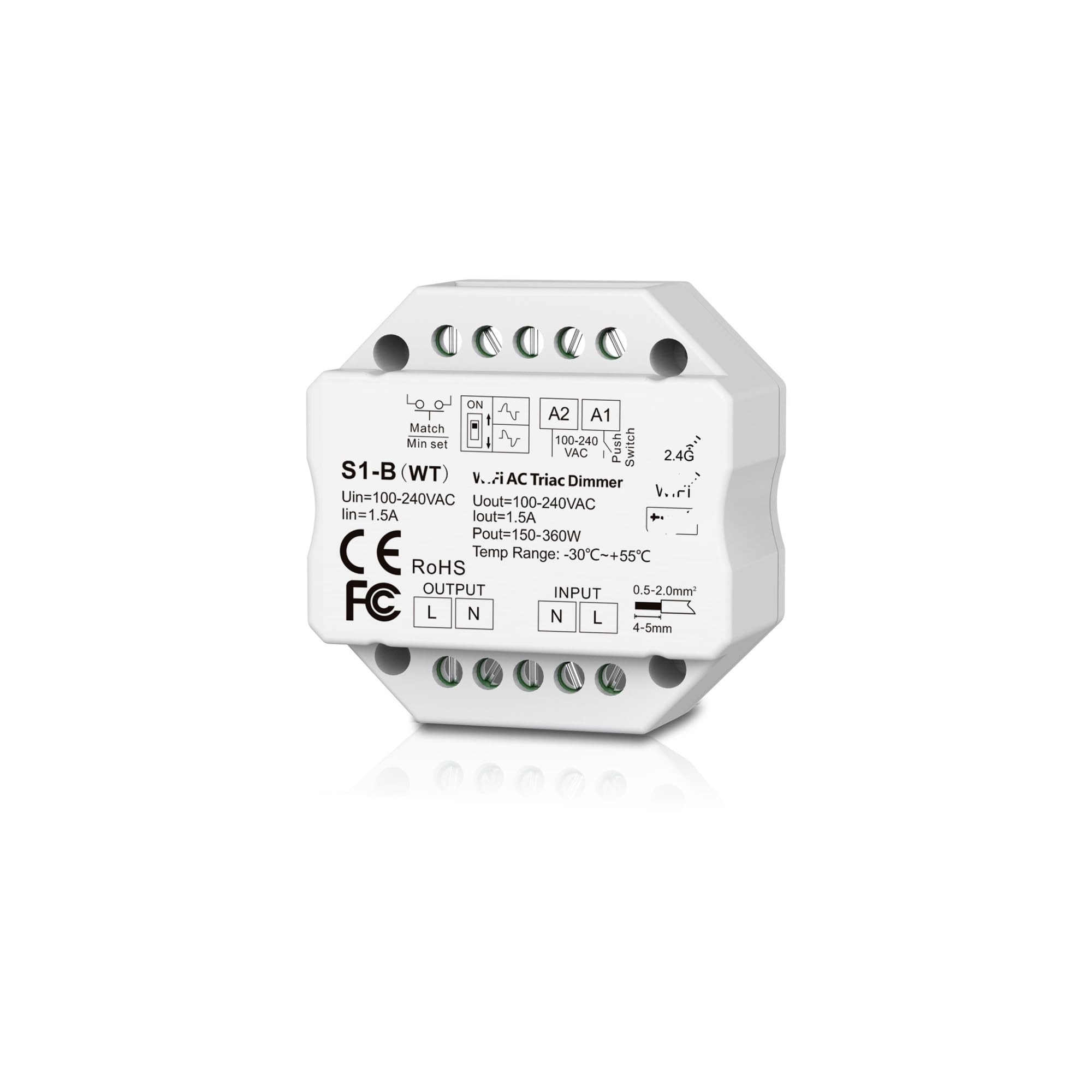 Atenuador Triac S1-B 2.4G para regular bombillas LED de CA 100-240V 2