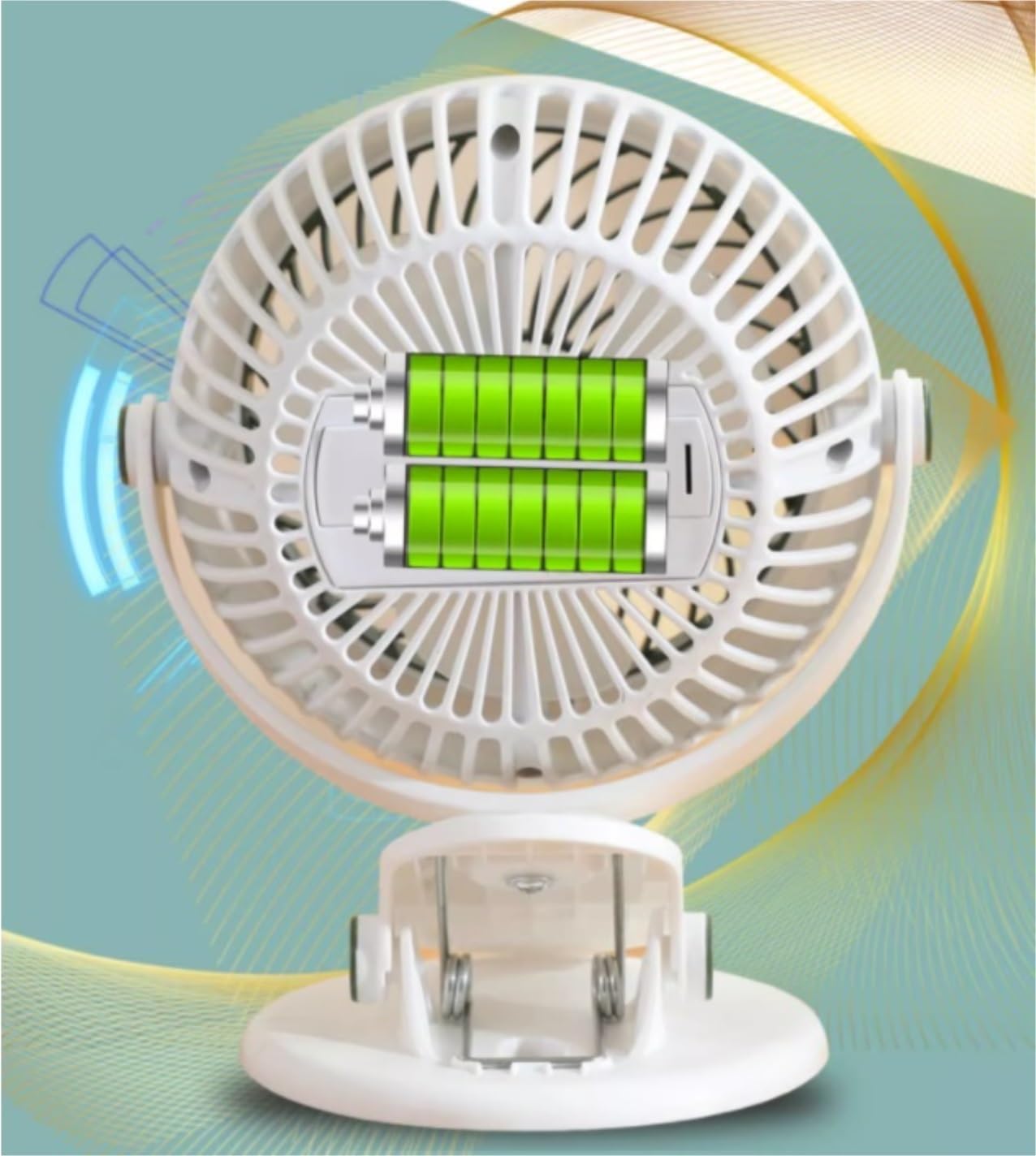 Ventilatore portatile a clip, 3 velocità, funzionamento silenzioso, con ricarica USB, per casa, campeggio e viaggi