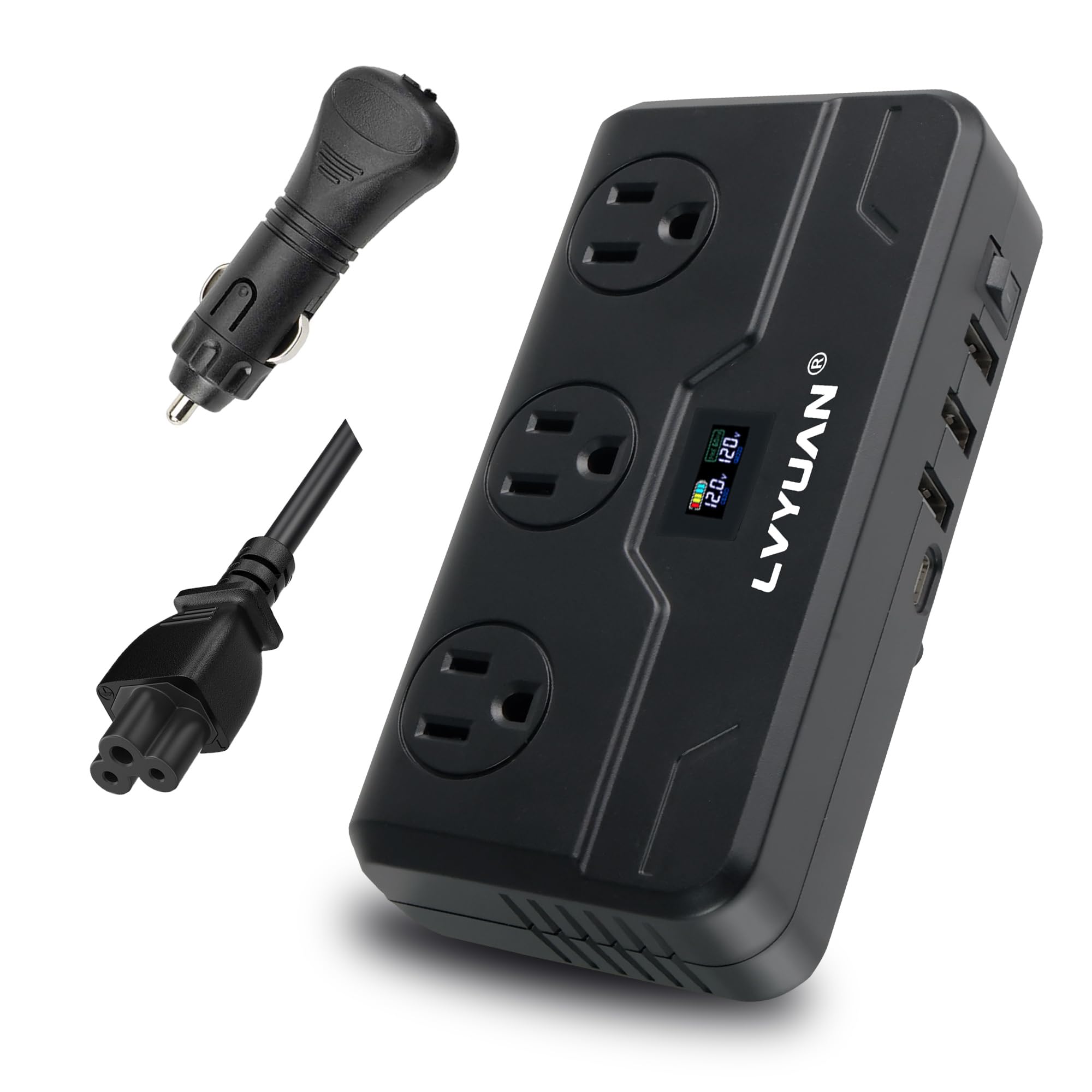 Photo 1 of 200W Car Power Inverter, LVYUAN DC 12V to 110V/120V AC Car Plug Adapter Outlet with [20W USB-C] /USB-Fast Charger(18W) / 4.8A Dual USB/car Charger for Laptop