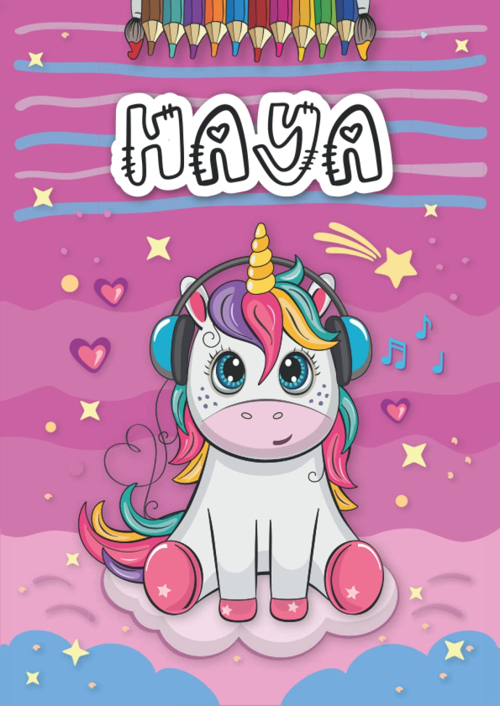 Independently published Haya: Livre de coloriage personnalisé pour Haya | Licorne | Cadeau d'anniversaire pour fille ... | 4 à 8 ans | 25 motifs de licorne avec le prénom Haya, Grand format A4 (21 x 29.7 cm)