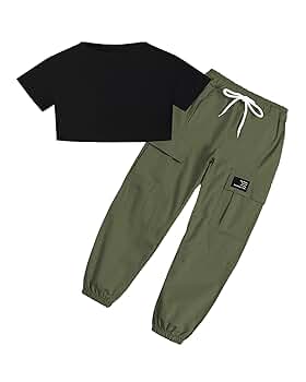 Amazon.com: SANGTREE Women's 2 Piece Outfits Black Crop Tops