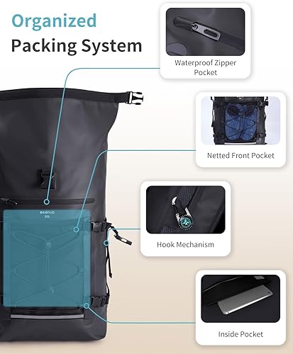 Miniatura 3 de ECOHUB Mochila impermeable para mujeres y hombres, 30L con cierre enrollable resistente para viajes con funda impermeable IPX8 para teléfono