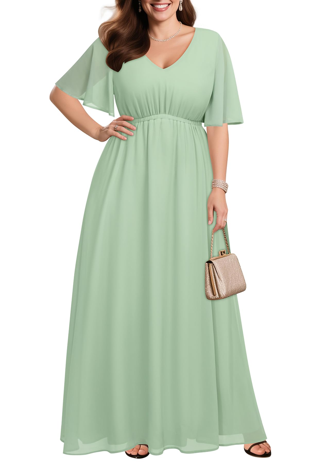 Pinup Fashion Women's Plus Size Formal Wedding Guest Chiffon Long Dress