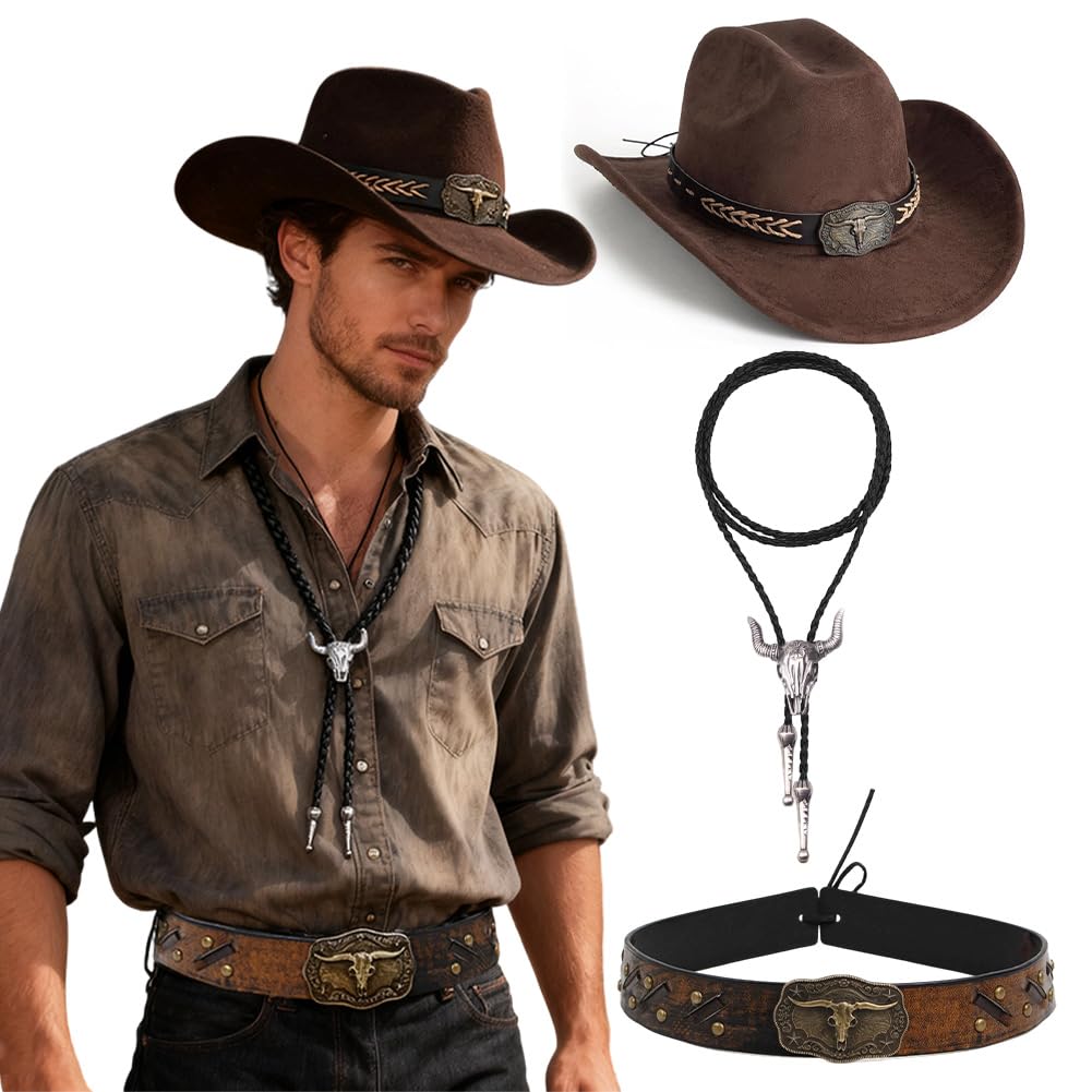 Sombrero Cowboy Estilo Vaquero Leather Tie Necktie Cow Skull,Bandas de Sombrero de Vaquero,Ideal para Rodeo y Eventos Temáticos del Oeste, Fiestas, Halloween, Fotos y Festivales tematicos