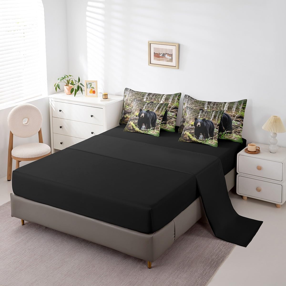 Feelyou Bear Comforter Set 7 Pieces Wild Animal Bedding Set Queen Size Bedroom Rustic Cabin Country Cute Nature Wildlife Bear Rustic Bed in a Bag Brown Bed Set with Comforter, Sheet Set, Pillowcases