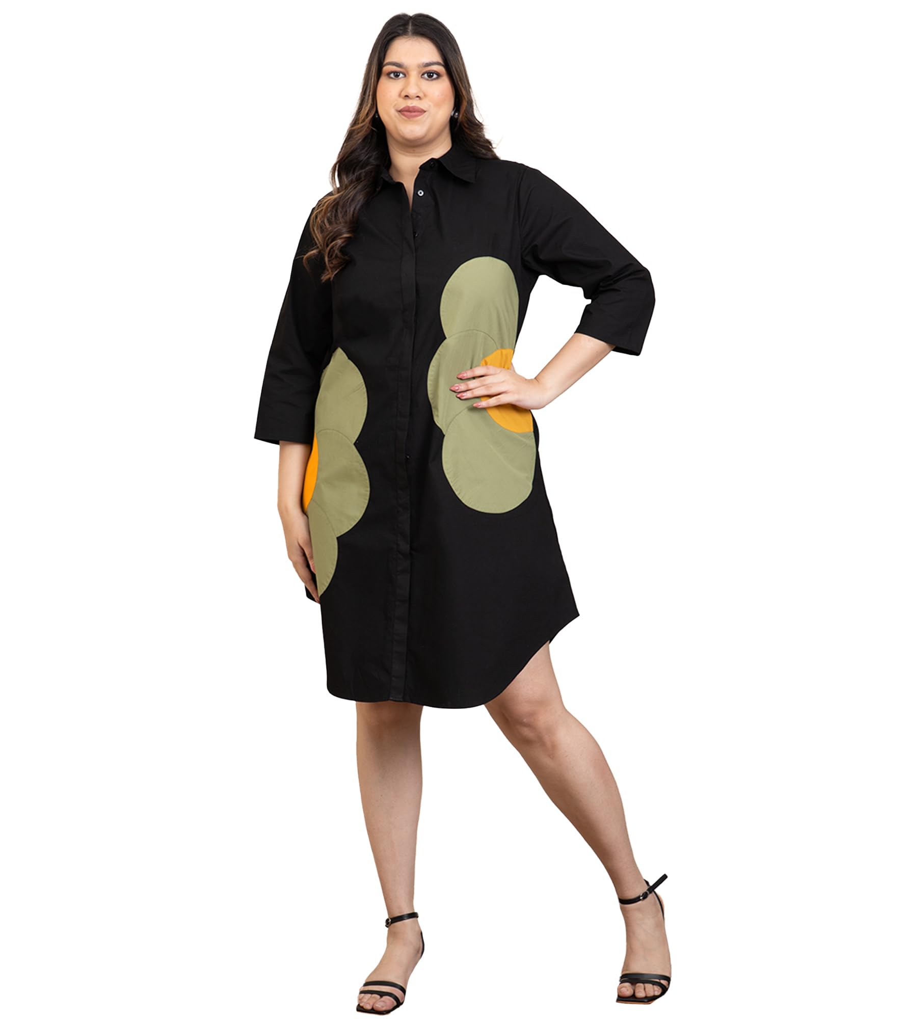 deebaco Solid Cotton Plus Size Shirt Dress for Women's|Collared Neck 3/4th Sleeves Midi Dress|Summer Western Party Casual Wear Stylish Dress Collection for Ladies-picture-46