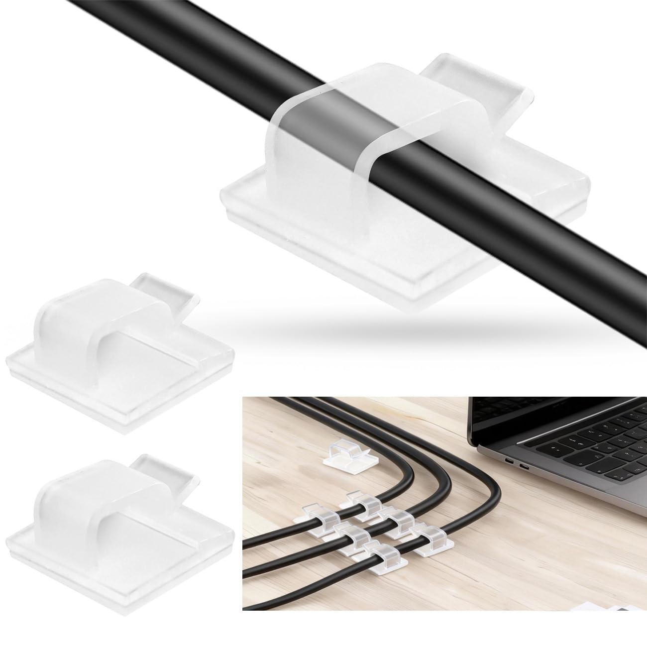 AUMAYCO 100 Stück Kabelhalter Selbstklebend, Mit zur Organizer Kabelclips Selbstklebend Kabelmanagement Kabelklemmen Selbstklebend für Befestigung Netzkabel Lichterkette und Dekoartikel (Transparent)