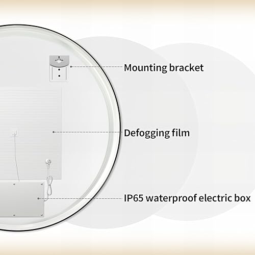 Miniatura 8 de Espejo de baño LED redondo de 24 pulgadas, espejo retroiluminado para pared con marco biselado de 45, espejo iluminado para dormitorio, sin niebla,