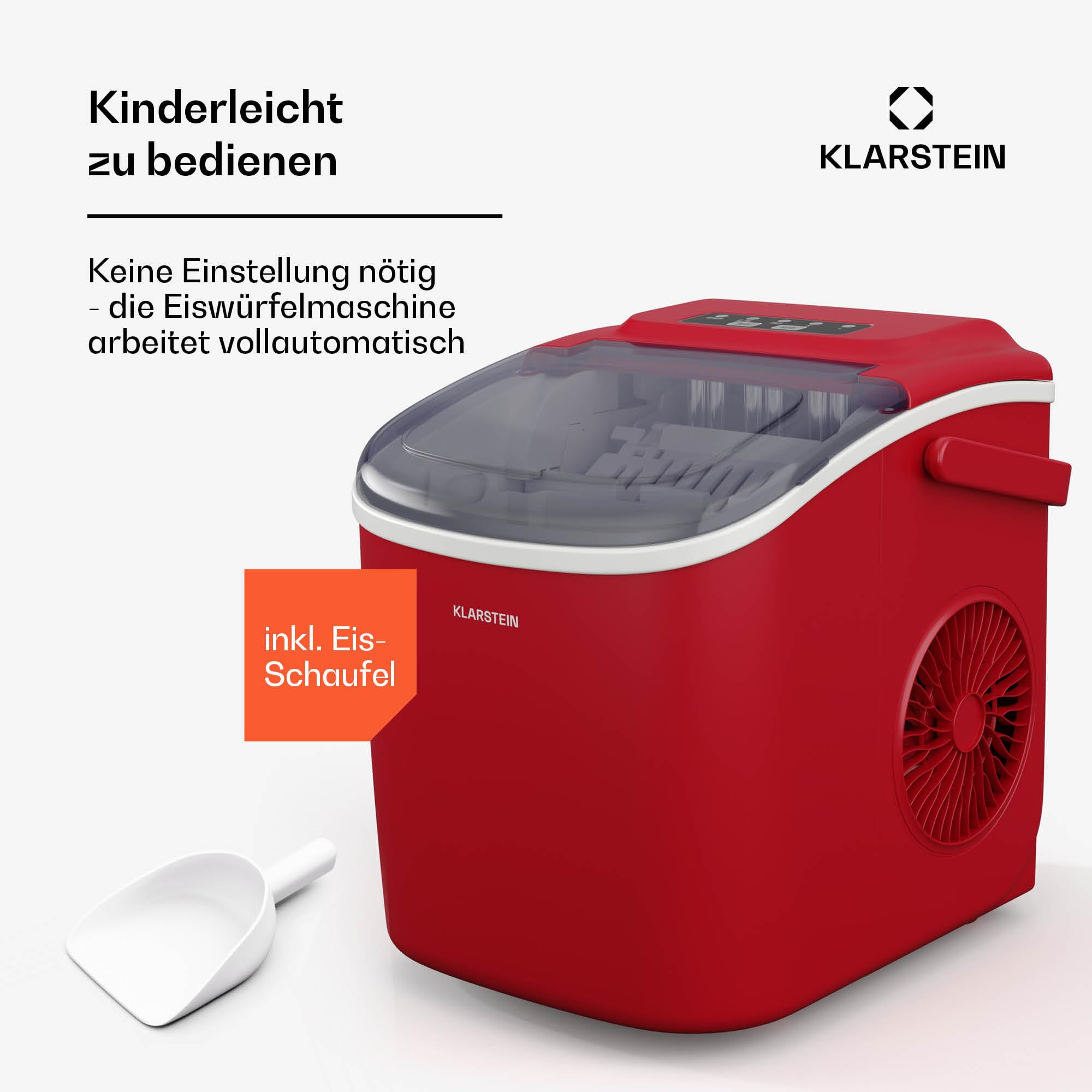 Klarstein Eiswürfelmaschine - 12kg/24h, 2 Würfelgrößen, 1,3L Wassertank, LED-Anzeigen, transparenter Deckel, tragbar, ideal für Partys/Gartenfeste - 4