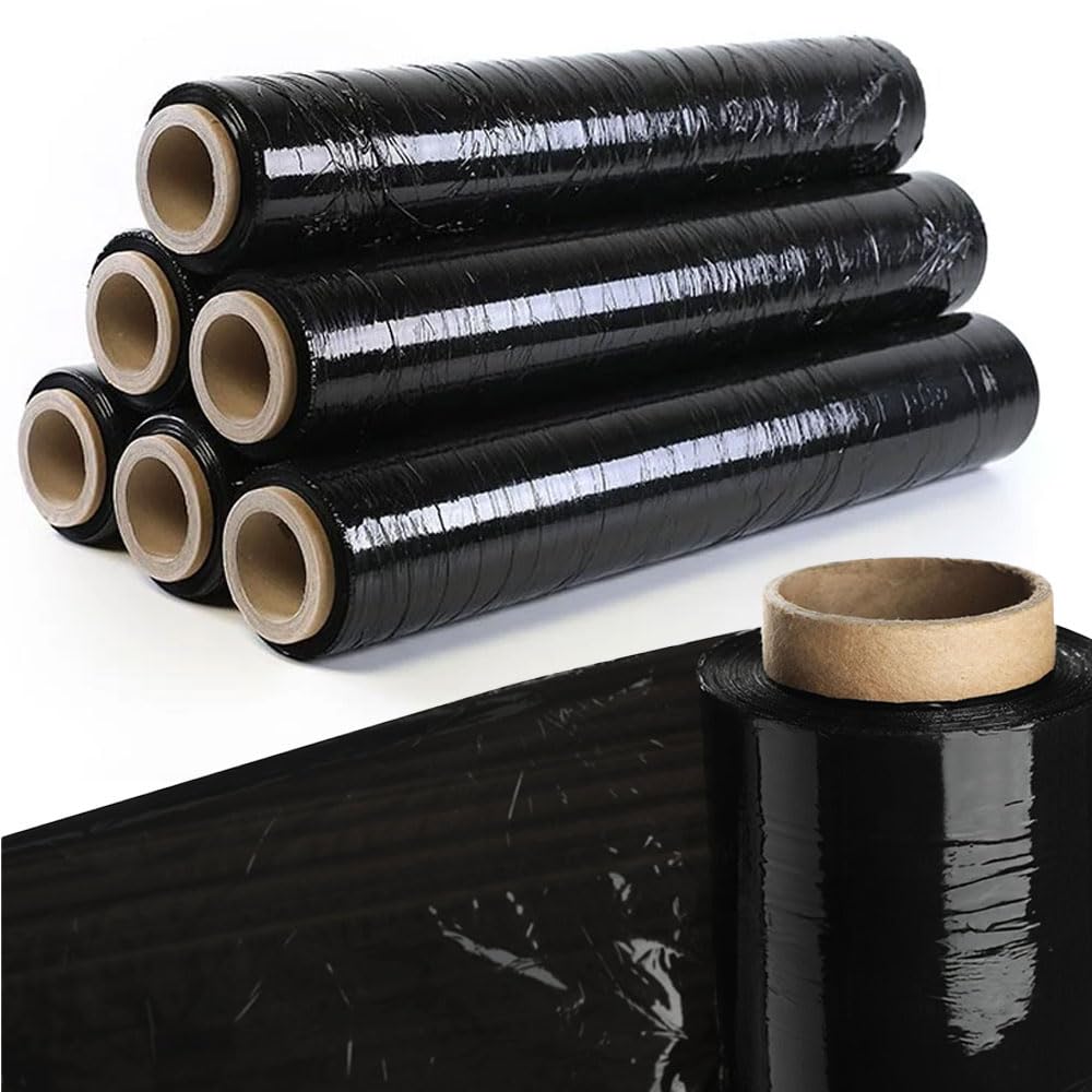 6 rouleaux de film étirable noir 23 microns 500mm 1,8kg film pour palettes emballage étirable rouleau de plastique extensible pour emballer colis protection plastique emballage déménagement