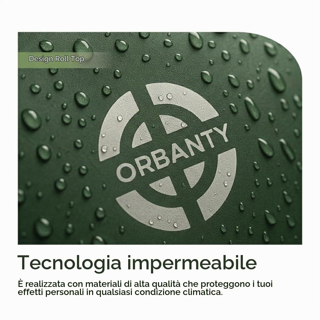 Zaino arrotolabile, impermeabile, espandibile, 20-25 l, con accesso rapido, portatile, casual, unisex, leggero, organizer, maniglia torlley, spallacci imbottiti, viaggi, lavoro, università, Verde