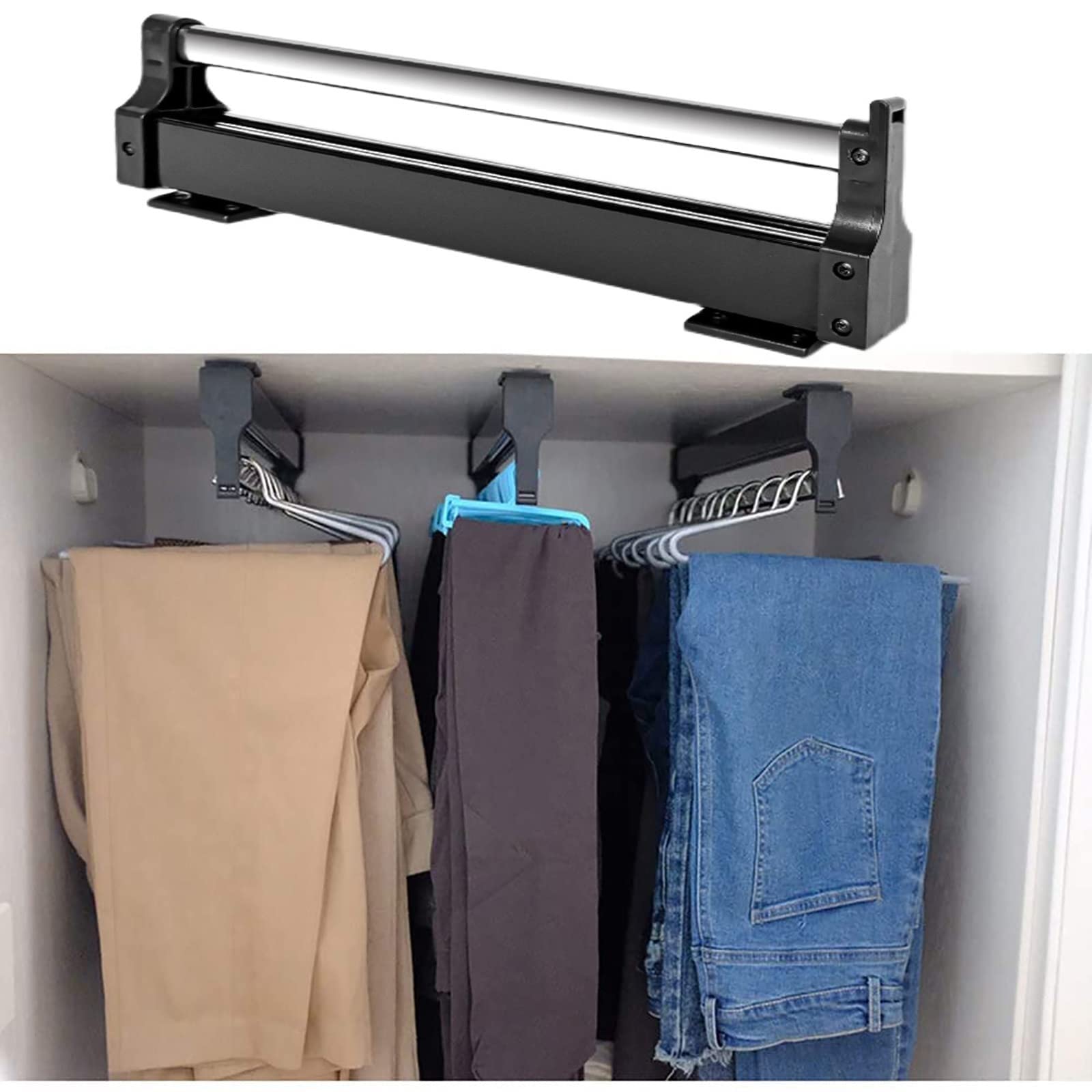 GLETSF Adjustable Pull-Out Clothes Rail 30-60cm, Heavy-Duty Steel Wardrobe Organizer for Coats, Trousers & Scarves, Max Load 25kg, 600mm Storage Solution,size_name-600mm/23.6inch
