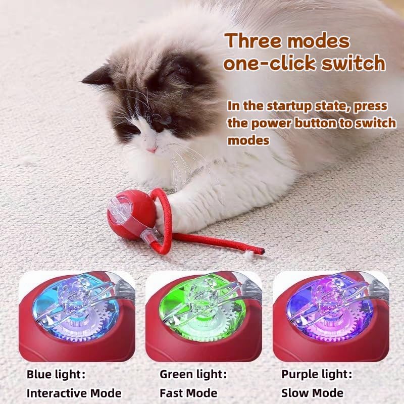 Miniatura 3 de Pelota interactiva de juguete para gatos de interior y perro, bola inteligente de 360 con ruedas automáticas para mascotas con plumas de reemplazo,