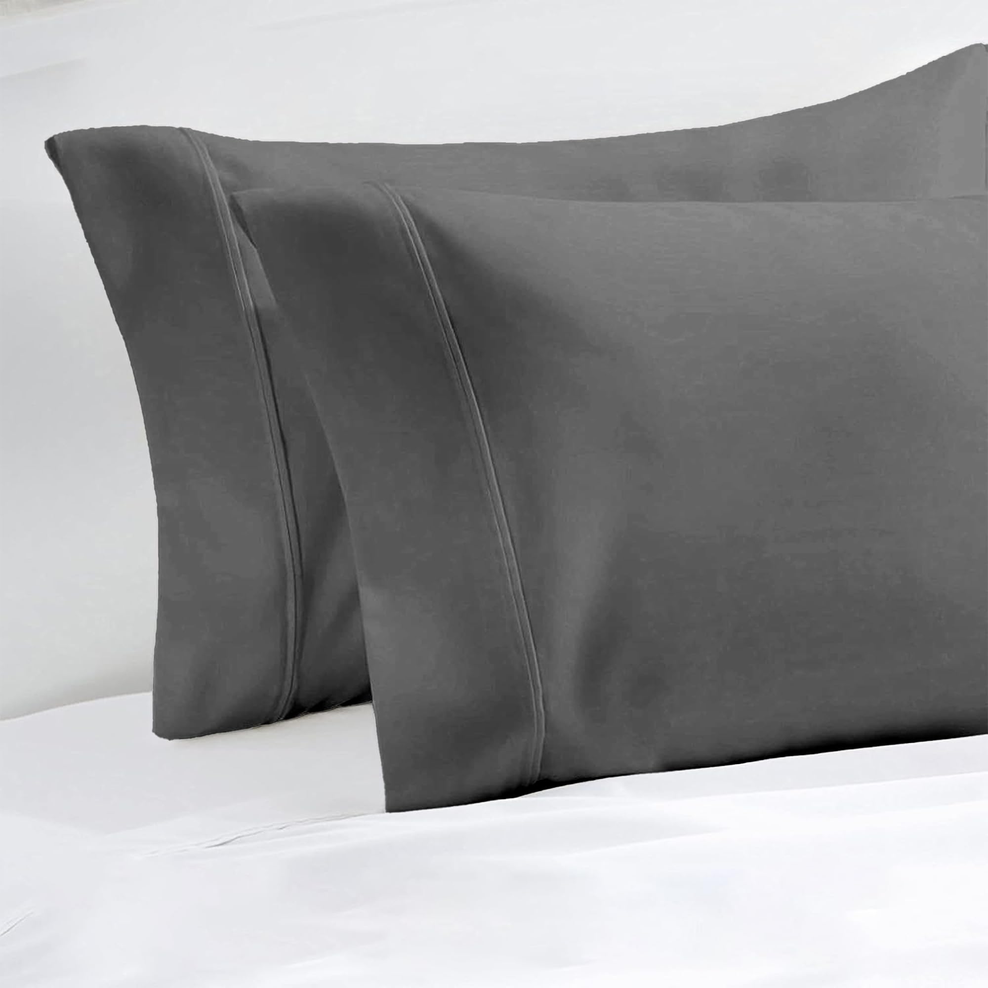 LINENWALAS Set copripiumino per letto matrimoniale, 100% cotone egiziano, 400 fili, con chiusura a cerniera e lacci agli angoli (200 x 200 cm, grigio)