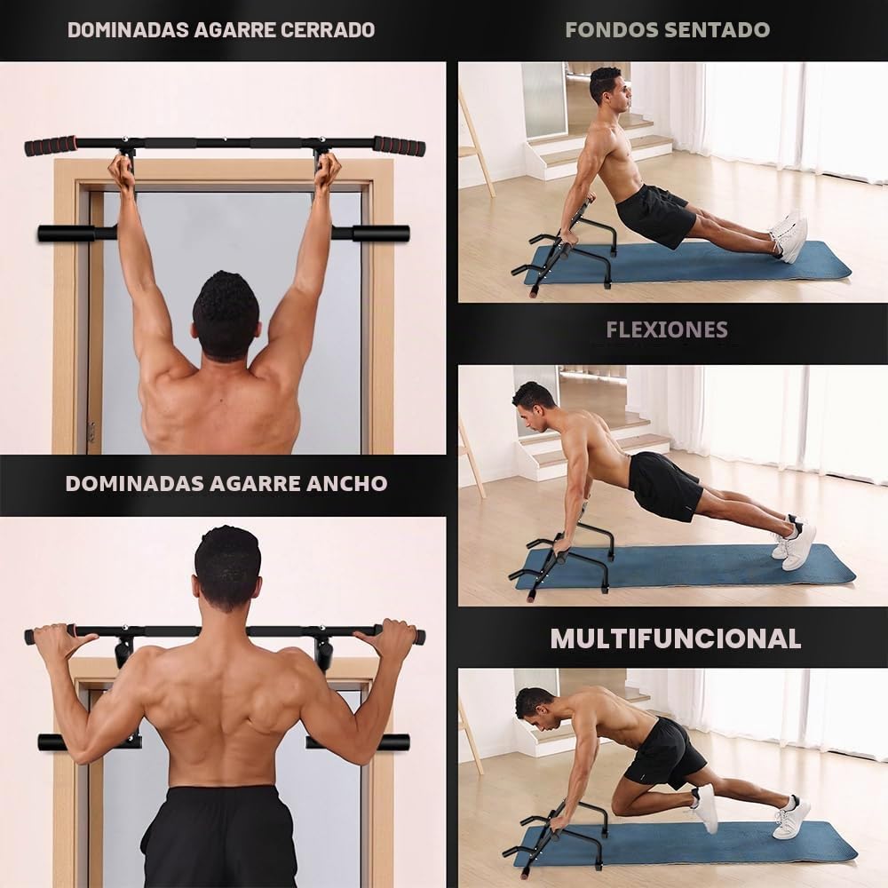 ONETWOFIT Barra de Dominadas para Marco de Puerta,Barra Dominadas Puerta con Diseño de 6 orificios,Barra Dominadas 2026 Entrenamiento de Fuerza, para El Hogar(Hasta 210 Kg)