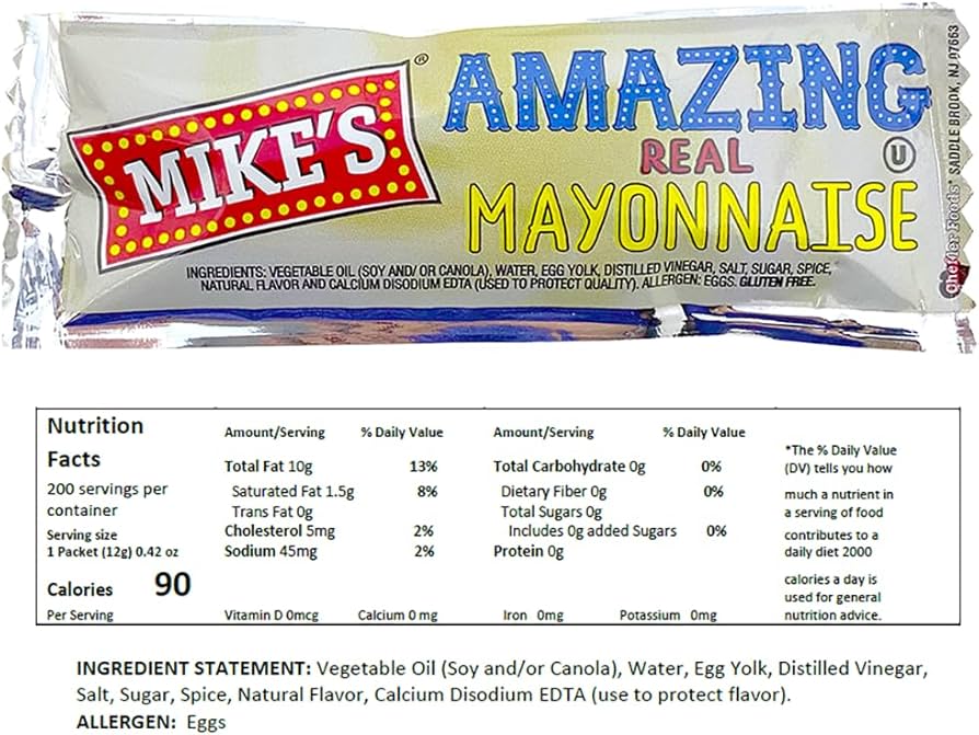 Mike's Amazing Real Mayonnaise Packet 12 Gram 200/Case, 42 OFF
