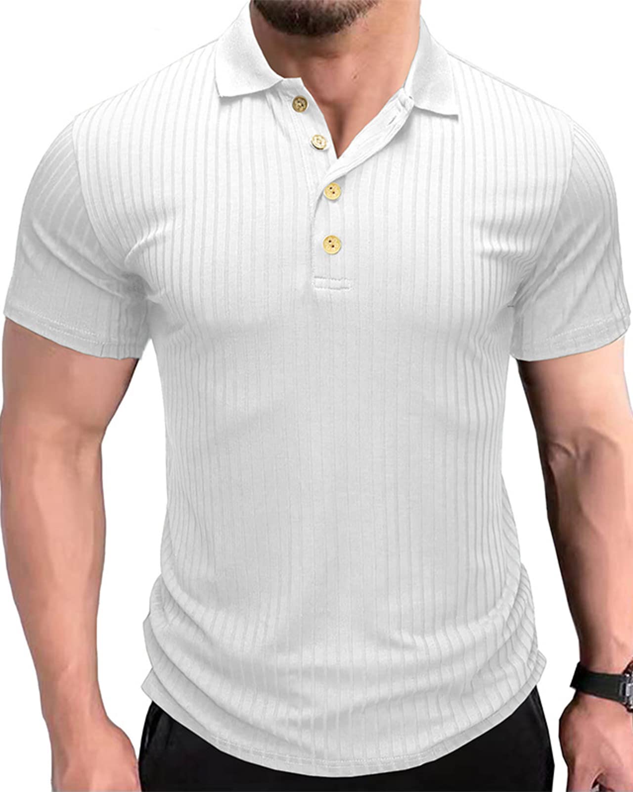 Mens Casual Polo T Shirt Short Sleeve Golf Shirt Outdoor Breathable Sports Plain Tops