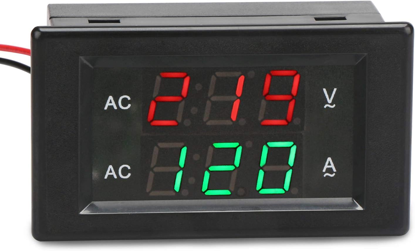 Close-up of the DROK Digital Volt Ammeter Panel display showing voltage and current readings