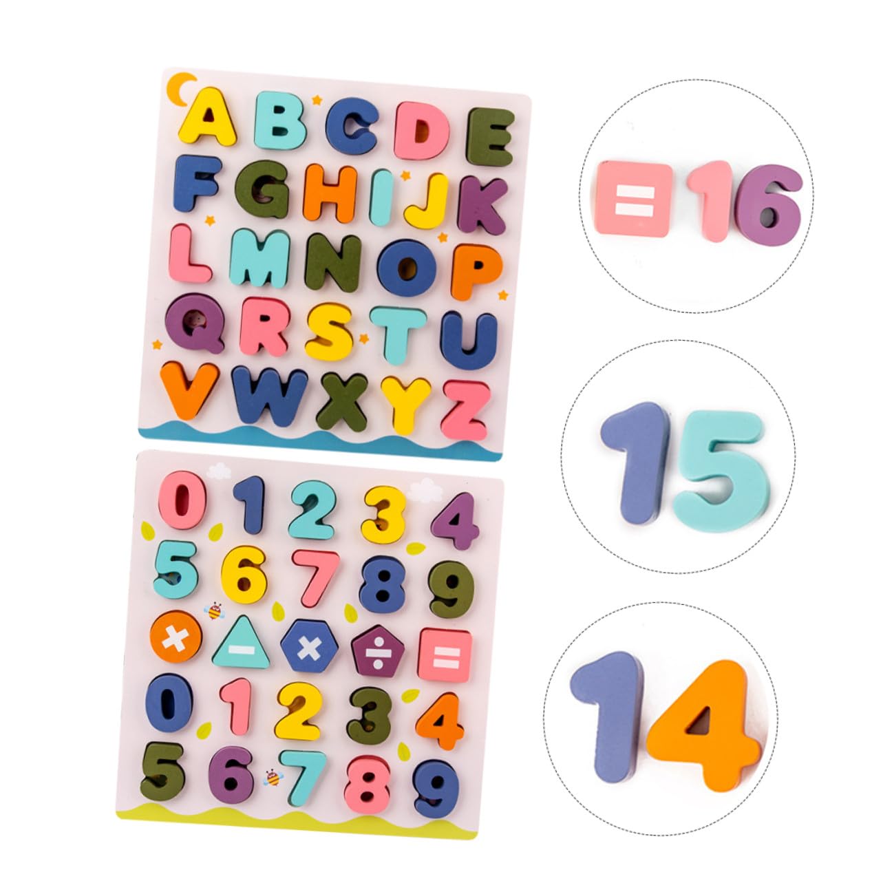 Juguete Educativo Rompecabezas de Madera Letras y Números, 2 Piezas | Puzles de Madera Educativos para Niño Niña, Juguetes de Reconocimiento de Letras, Decoracion Colegio