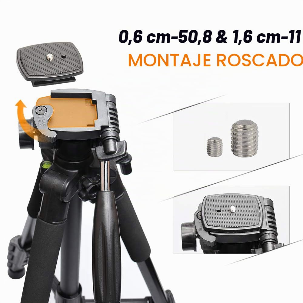 Huepar TPD14 Láser autonivelant Nivel de luz láser trípode Ajustable 56"/143cm con Cabezal Giratorio de 3 vías, Placa de liberación rápida con Montaje de Tornillo de 1/4"-20 y 5/Tuerca Adaptador