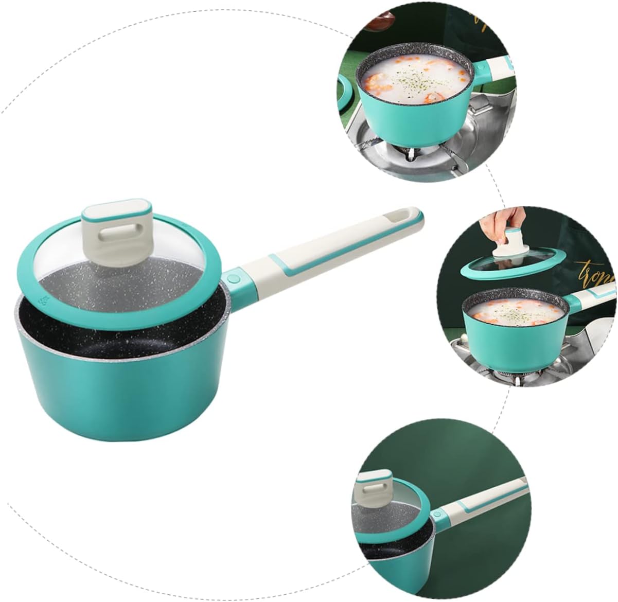 Stainless Steel Pot Composite Base Nonstick Mini Cooking Pot for Noodles Food and Sauces Versatile Stone Coated Saucepan for Everyday Use