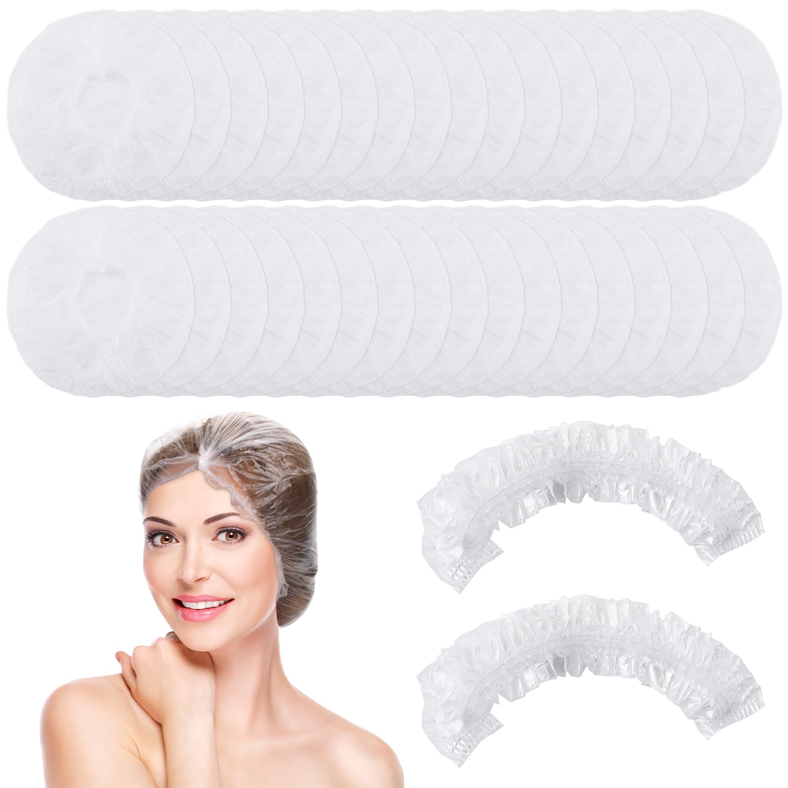 WLLHYF 100 gorros de ducha desechables impermeables para el cabello, gorros de baño elásticos gruesos de plástico transparente para spa, baño, tratamiento del cabello, hogar, hotel, viajes portátiles