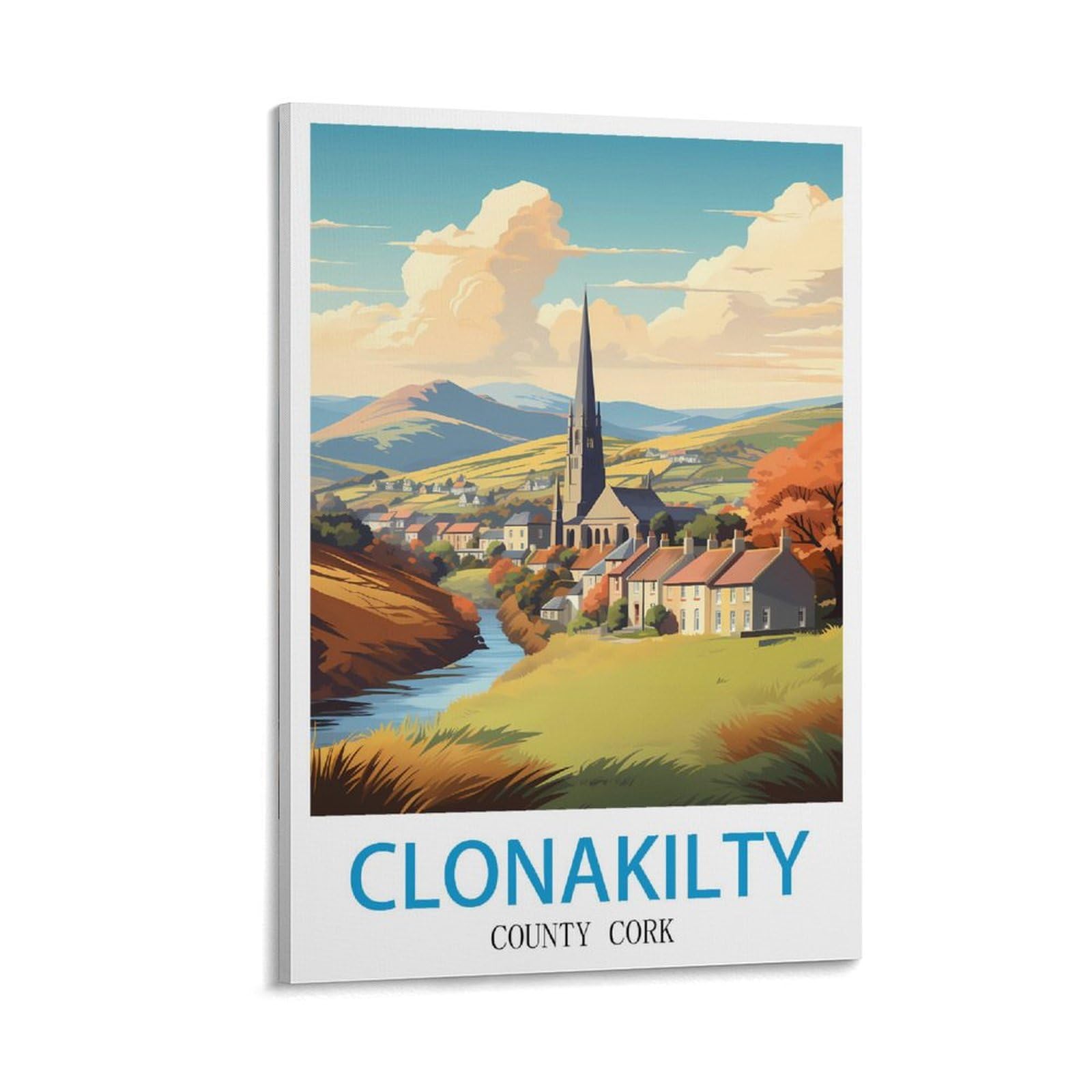 LNHZGNJNH Clonakilty County Cork Vintage Travel Posters 08x12inch(20x30cm) Canvas Wall Art Wall Print Painting Decor Living Room Bedroom Decor