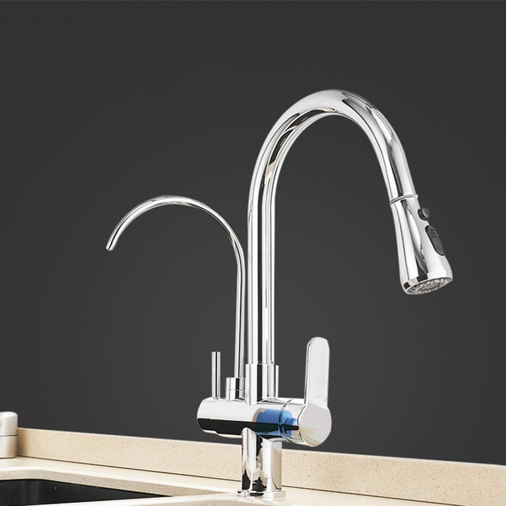 Grifo de Cocina 3 en 1 con Grifo Giratorio de un Solo Orificio para Fregadero de Cocina, Agua Pura, Caliente y fría, Color Negro (Color: Nero)