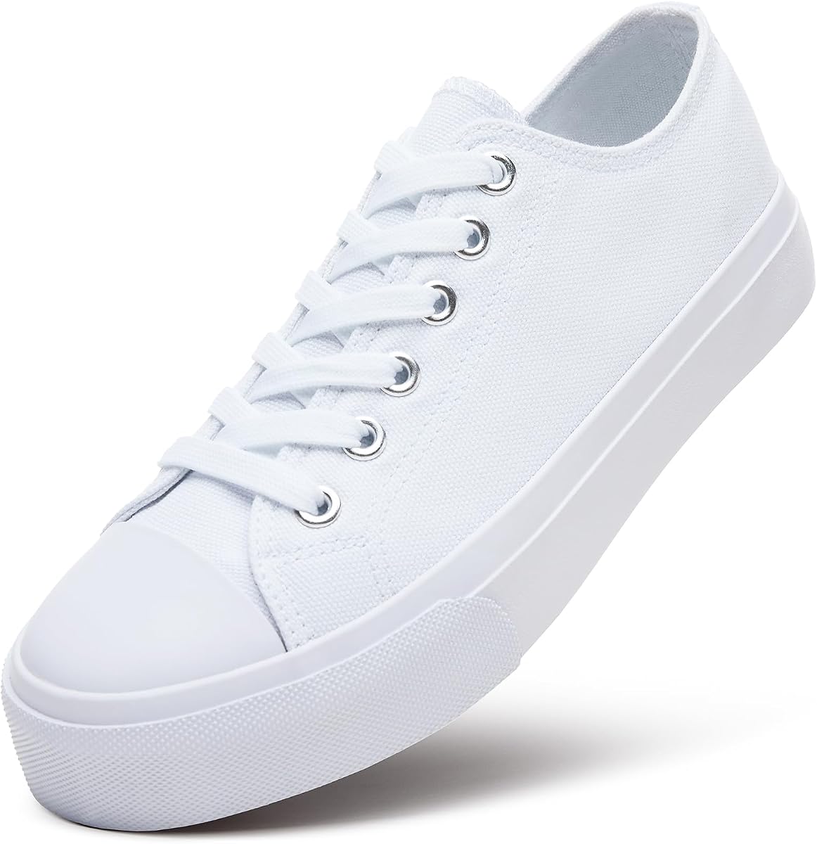 Zapatos de tenis blancos para mujer, zapatillas bajas de lona con cordones