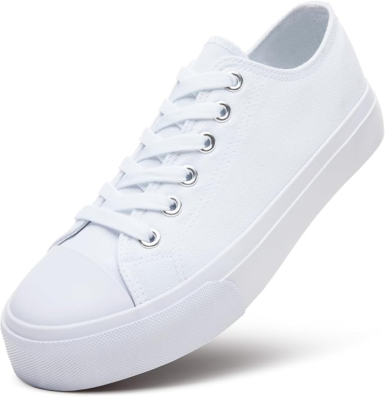 Zapatos de tenis blancos para mujer, zapatillas bajas de lona con cordones