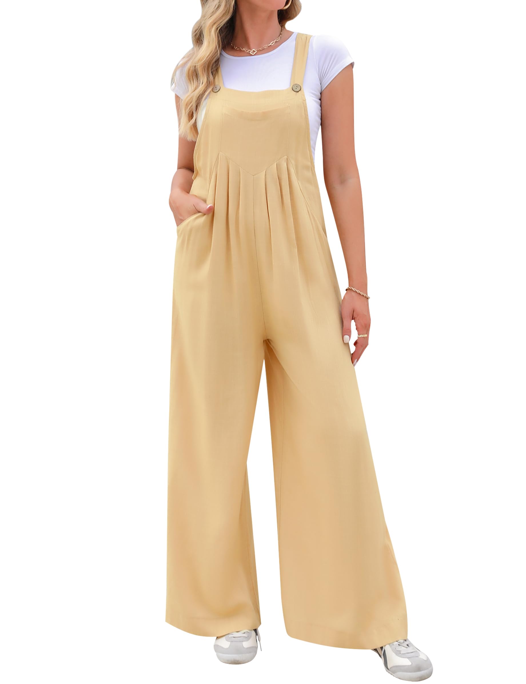 Migcaput Monos Peto Suelto de Mujer Verano Mono de Pierna Ancha con Bolsillo para Mujer Mono Holgado de Lino Moda Sin Mangas Jumpsuit Overalls
