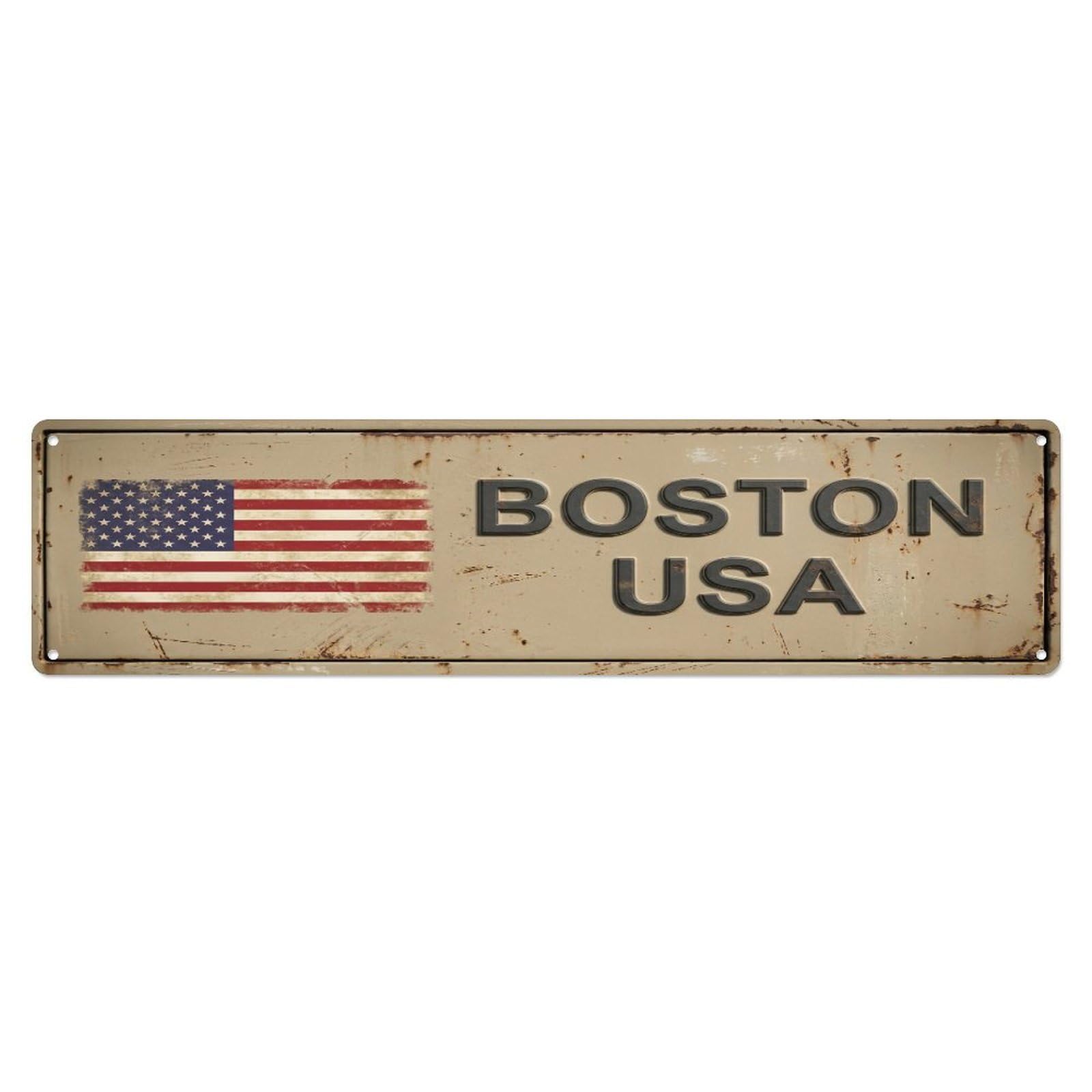 Okahys 4X16inch(10X40cm) Vintage Boston Usa Flag Decor Rustic Travel Metal Tin Sign