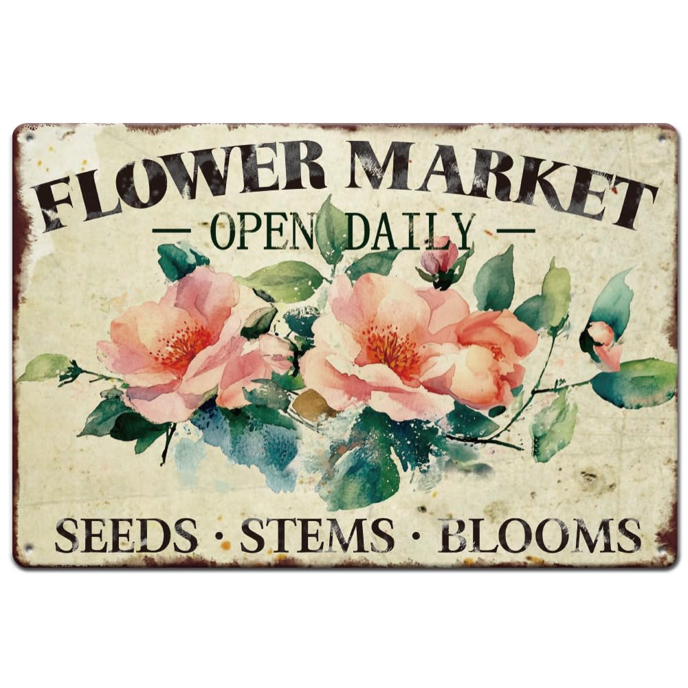 Panneau en métal Flower Market pour sublimer un mur blanc de chambre