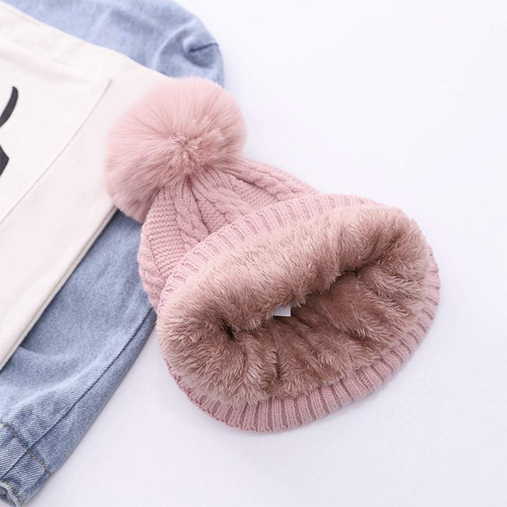 Scarf,Winter Beanie Hat Long Scarf Gloves with String Set for Kids Pompom Cuffed Skullcap Mittens Scarf