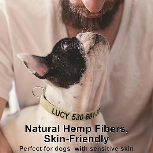 Miniatura 3 de Collar de algodón personalizado para perro, bordado personalizado con nombre de mascota y número de teléfono, fibras de cáñamo naturales perfectas
