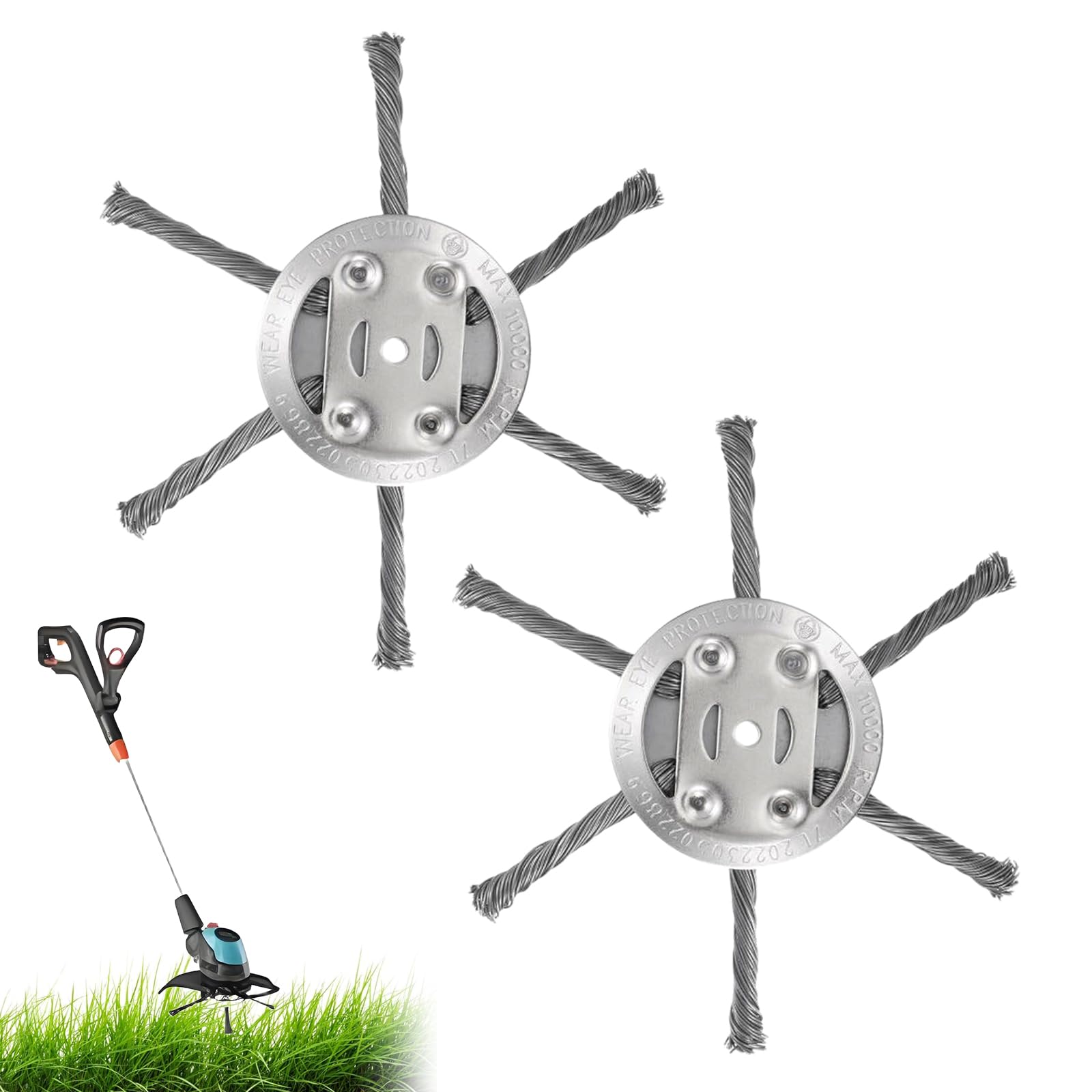 2pcs Steel Wire Grass Trimmer Head, 6 inchs Universal Solid Steel Wire Brush Strimmer Head, Wire Strimmer Head with Knotted Wire for Lawn Rotating Replacement Tool, Garden Moss Rust Weed Removal