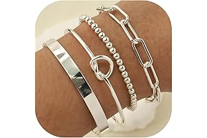 Silver Bangle Cuff Bracelet Set: Enhance Your Wrist with Shimmering Elegance