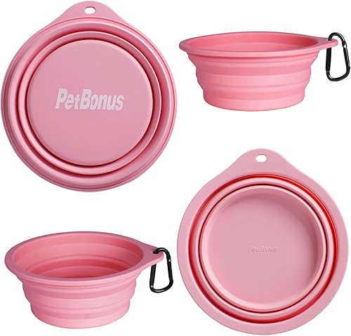 Miniatura 2 de PetBonus Paquete de 2 cuencos plegables de silicona para perros, sin BPA, aptos para lavavajillas, portátil, plegable, expandible, para viajes,