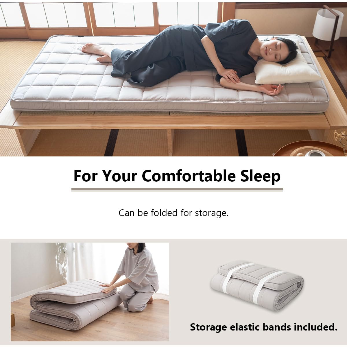 EMOOR Japanische Gepolsterte Futon Matratze Machi 90 x 202 cm Grau, Urethan- und Polyester (Fest) Zwickel Faltbar Speicherbar Gästebett Tatami-Matte