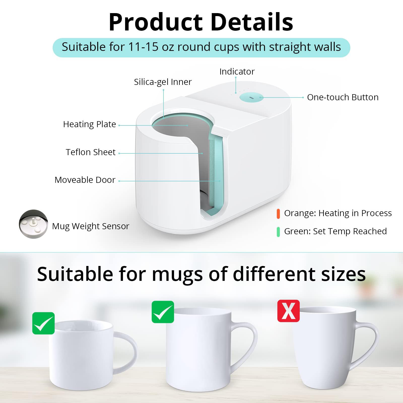 Pressa termica automatica per tazze per sublimazione di tazze da caffè (11-15 OZ), con impostazione One-Touch, include funzione di sicurezza di spegnimento automatico