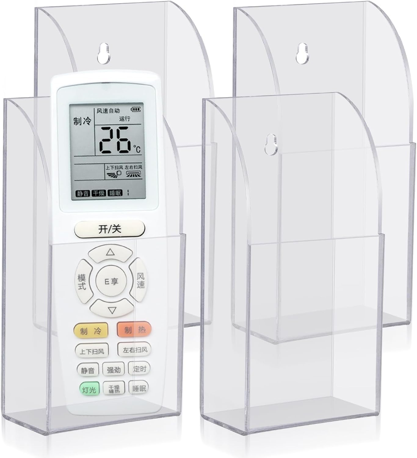 Remote Control Holder with Adhesive Hook (Pack of 2) | Wall Mounted Storage Box | Acrylic Mobile Phone & TV/AC Remote Holder | Transparent Self-Adhesive Organizer-image-2