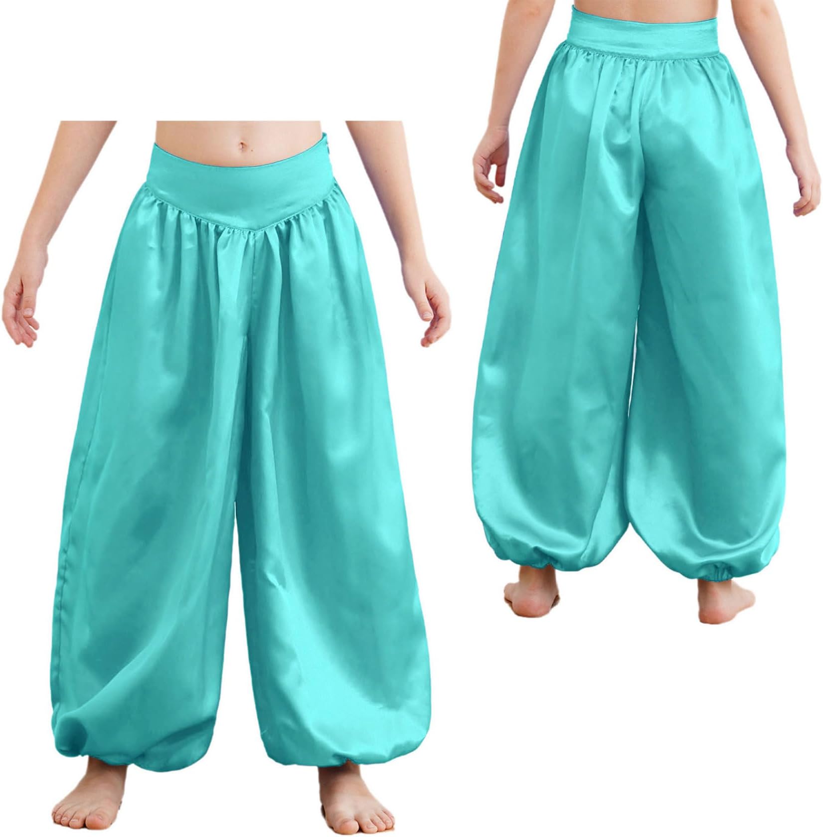 Jhaoyu Harem Pants for Girls Belly Dance Bottoms Halloween Party Tribal Arabic Trousers Satin Bloomers
