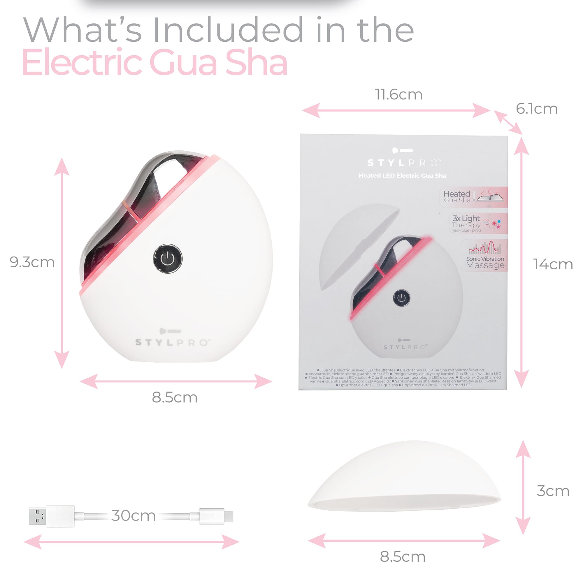 STYLPRO 6 in 1 Beheiztes LED-elektrisches Gua Sha - Gesichtsformung & Lifting Tool mit Rotlichttherapie & beruhigender Wärme - Vibration für Lymphdrainage & strahlende Haut
