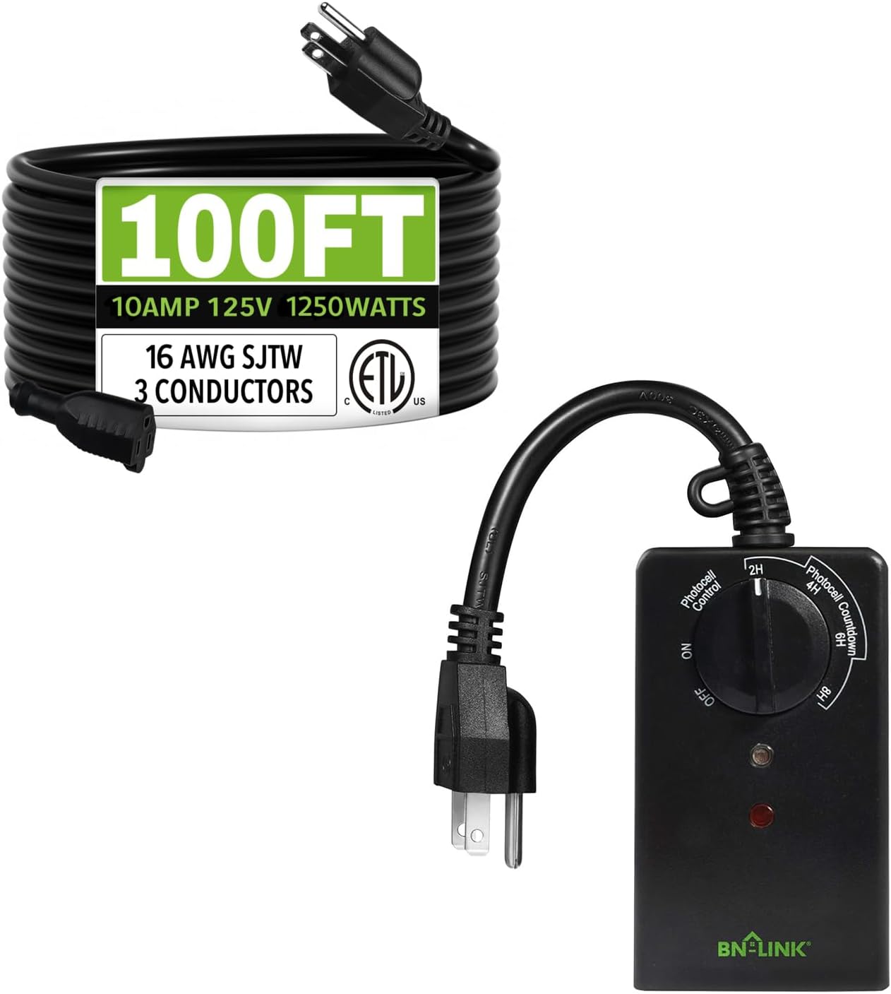 BNLINK Outdoor 24Hour Timer with Photocell Light Sensor & 100 ft